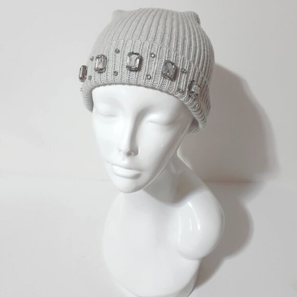 NWOT Indigo light grey beanie hat with crystal embellishments - Picture 4 of 12